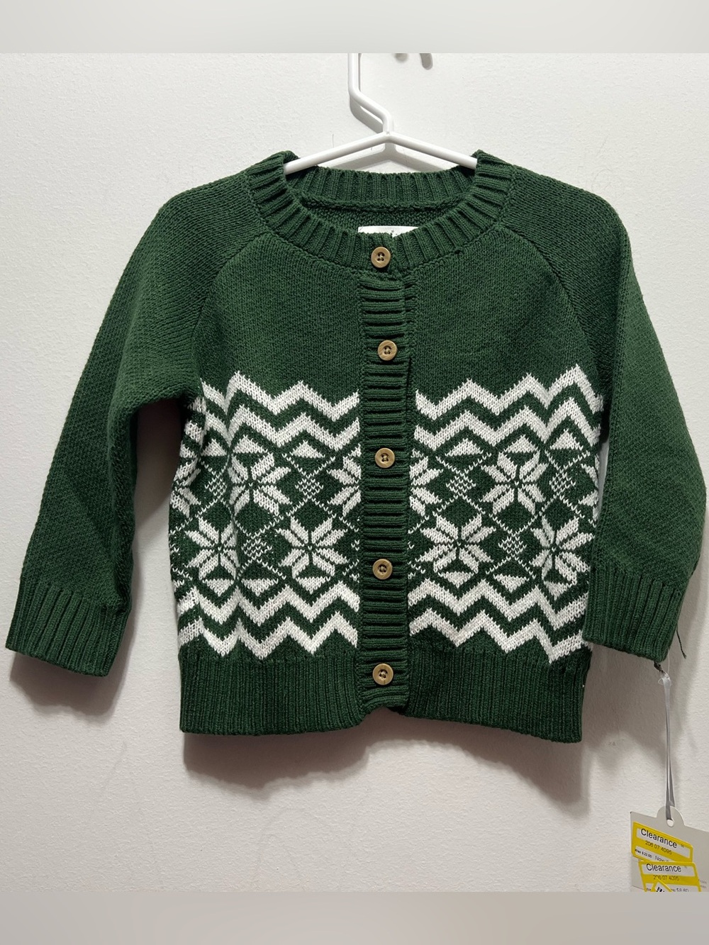 18 Month Cloud Island Green and White Snowflake Button-Up NWT